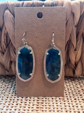 Kendra Scott Mottled Blue Teal/Brown & Gold Tone Wire Drop Earrings.